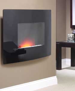 Be modern Fires Dante Curved Black Glass Hang on the Wall Electric Fire