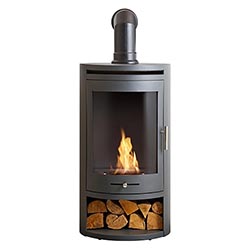 OKO S5 Cylindrical Charcoal Grey Bio Ethanol Stove with Angled Stove Pipe