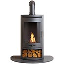 OKO S5 Cylindrical Charcoal Grey Bio Ethanol Stove with Angled Stove Pipe and  Granite Hearth