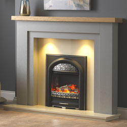 Pure Glow Hanley Grey Painted with Oak Shelf Wood Fireplace